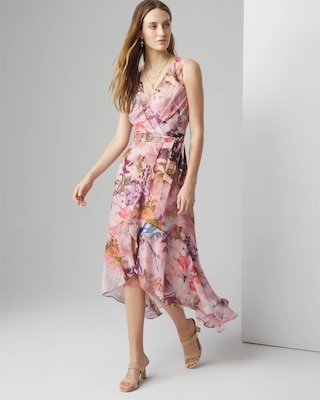 V Neck Ruffle Wrap Dress White House Black Market